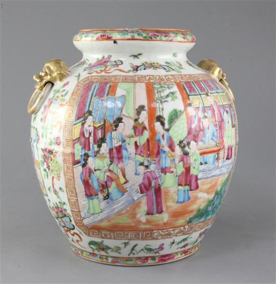 A Chinese Canton decorated famille rose jar, mid 19th century, 26.5cm